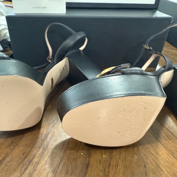 Gucci Marmont Black Platform Sandals Heels Leather GG Size EU 39 High Block Heel - Picture 4 of 6